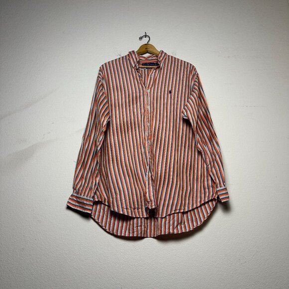 Polo Ralph Lauren Men Orange XL Casual Button Up Shirt Striped Casual Tall Prep - Picture 1 of 13